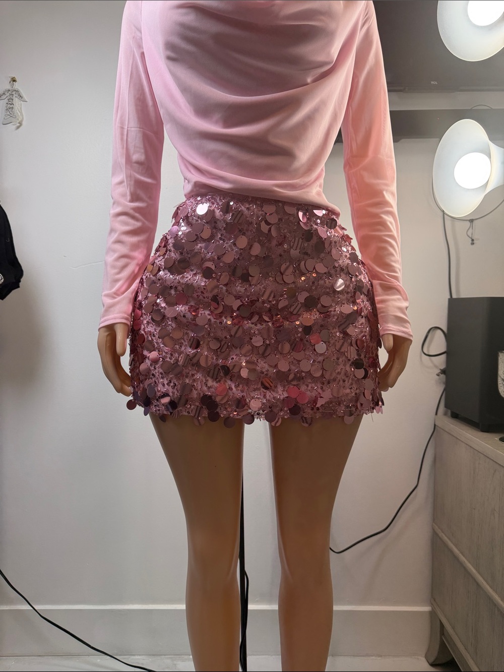 Sequin Mini Skirt in Pink